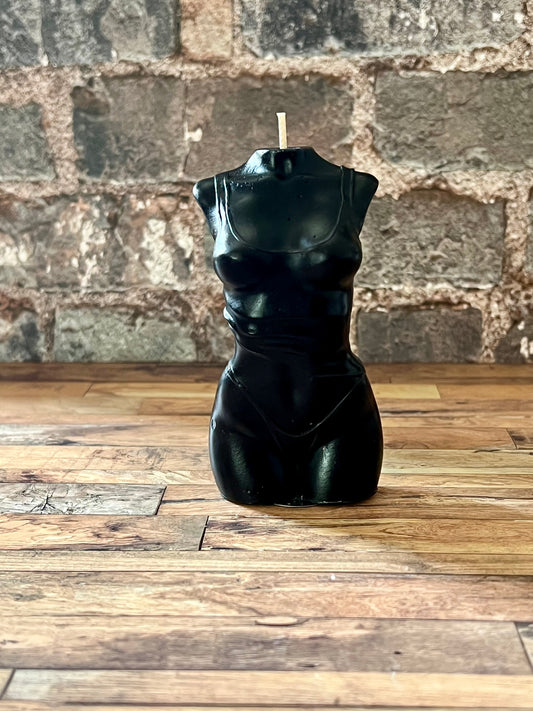 Black headless female manikin Shaped votive candle 